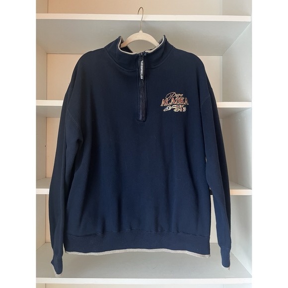 Vintage Pure‎ Alaska Embroidered Eagle quarter zip Pullover made in USA Large - Picture 1 of 7